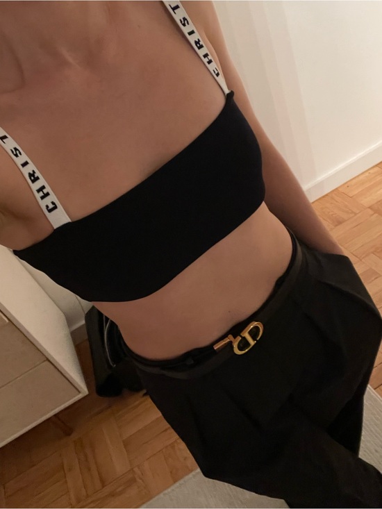 Dior Tops - Dior Black Crop Bralette with White Logo Straps